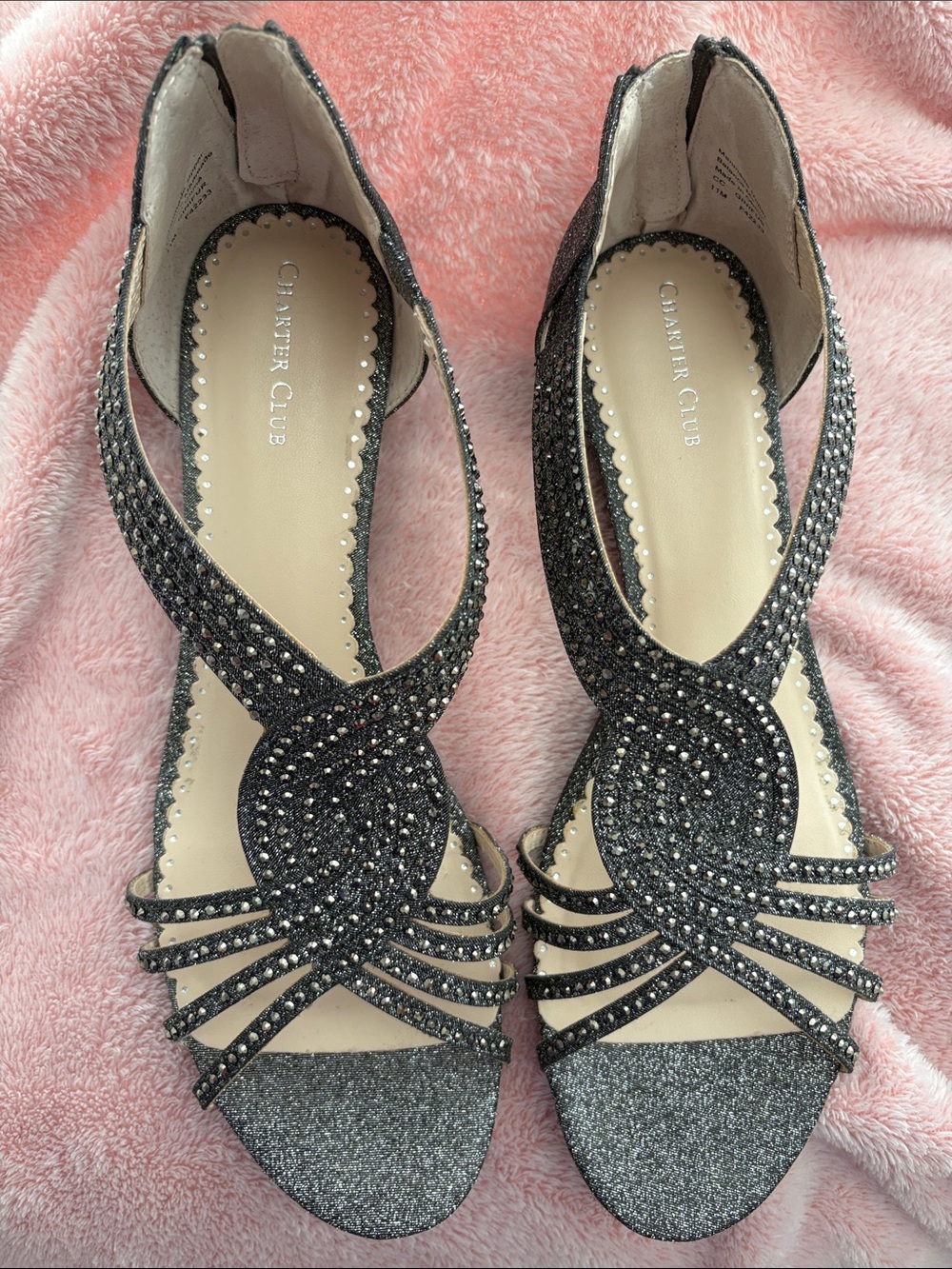 Charter Club Ginifur Wedge Sparkle Pewter Sandal Size 11